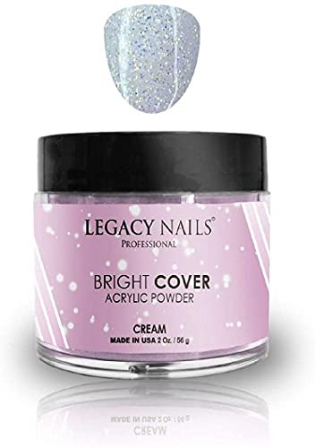 Legacy Nails Professional Bright Cover Full Coverage Color CREAM 2 oz Acrylic Powder With Shimmer Shine for Overlay Nail