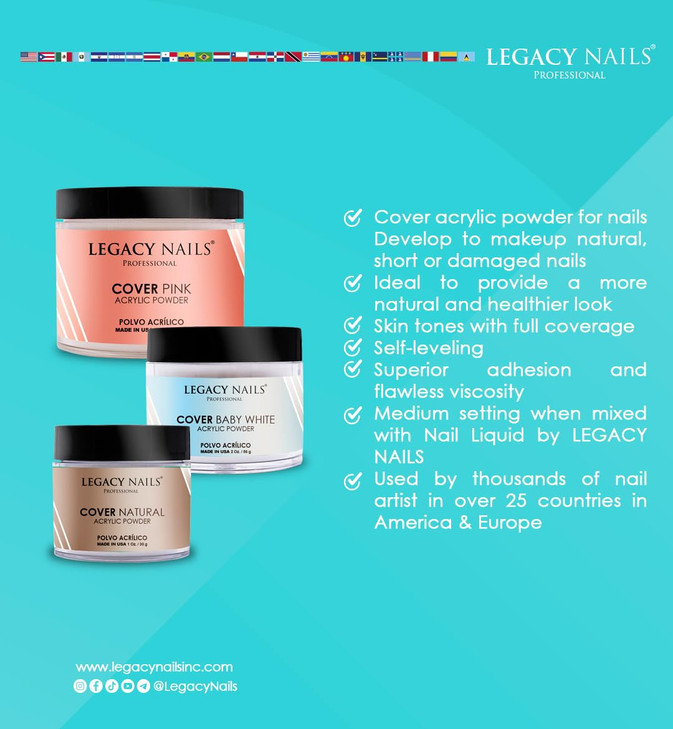 Legacy Nails Professional PINK Cover Acrylic Powder 2 ounces Ideal For French Nail Art Create Nail Art Nail Extension Th