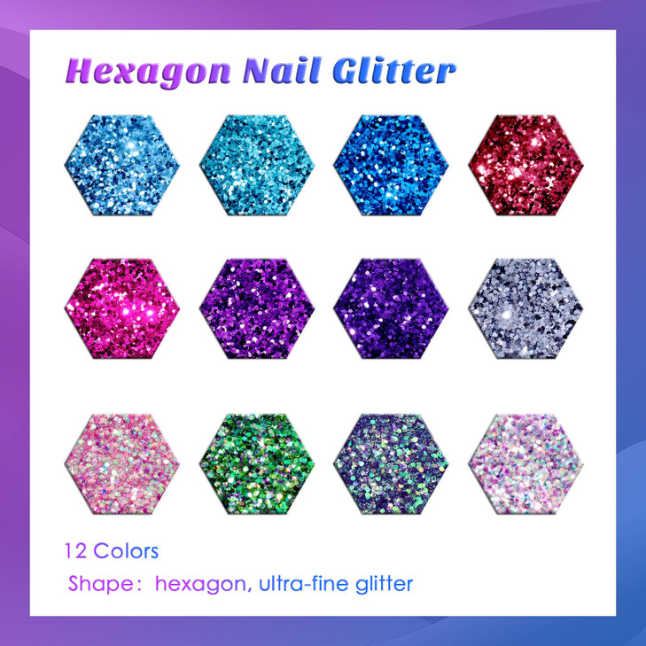 Laza 12 Colors Glitter Nail Art Acrylic Nails Powder Mixed Sequins Iridescent Flakes UltraThin Paillette Sparkles Tips C