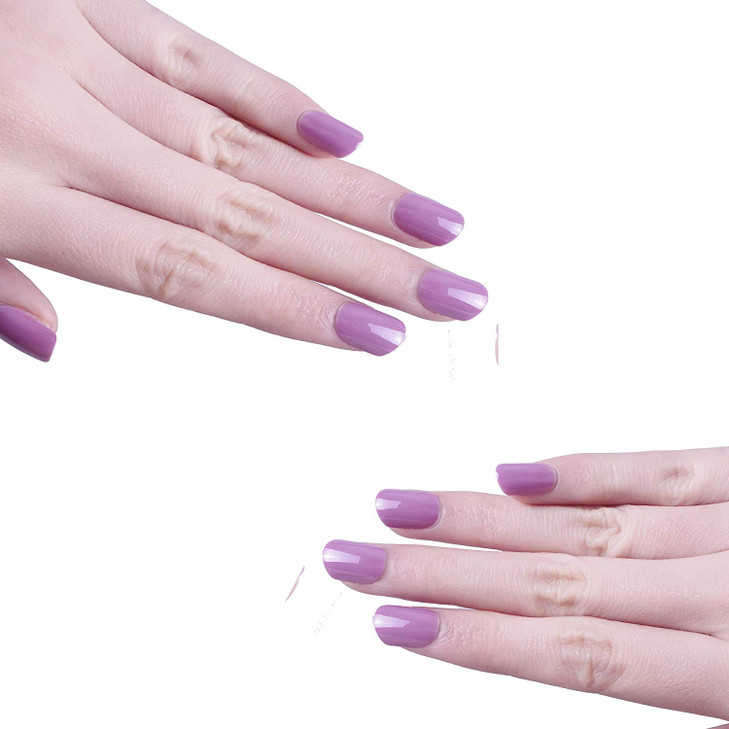 Laza 96 Pcs Colorful Fake Nails 4 Pack Lavender Violet Color Square Full Cover Short UV Coat Artificial Acrylic Nails Pi