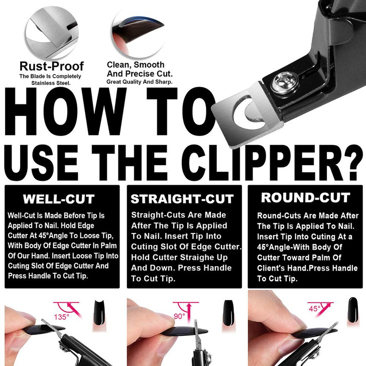 Black Premium Adjustable Stainless Steel Artificial Acrylic Fake False Nail Tip Clipper Cutter Trimmer Manicure Pedicure