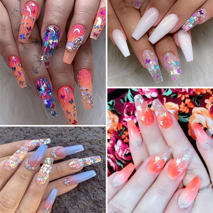 12 Colors Butterfly Glitter Nail Sequins 3D Nail Art Flakes Colorful Confetti Glitter Sticker Decals Manicure Nail Art D