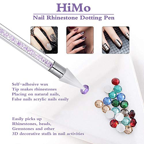 Nail Rhinestone Picker Dotting Tool with Extra 2 Wax Head Dualended DIY Nail Art Tool With Pink Acrylic Handle