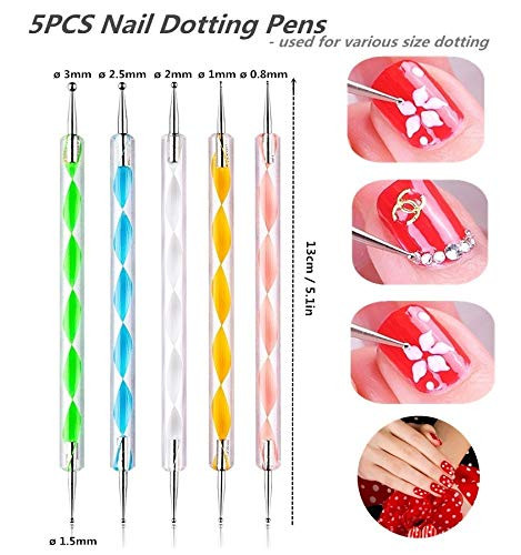 FULINJOY 5PCS Dotting Pens with 3 PCS Nail Painting Brushes Nail Art Design Tools