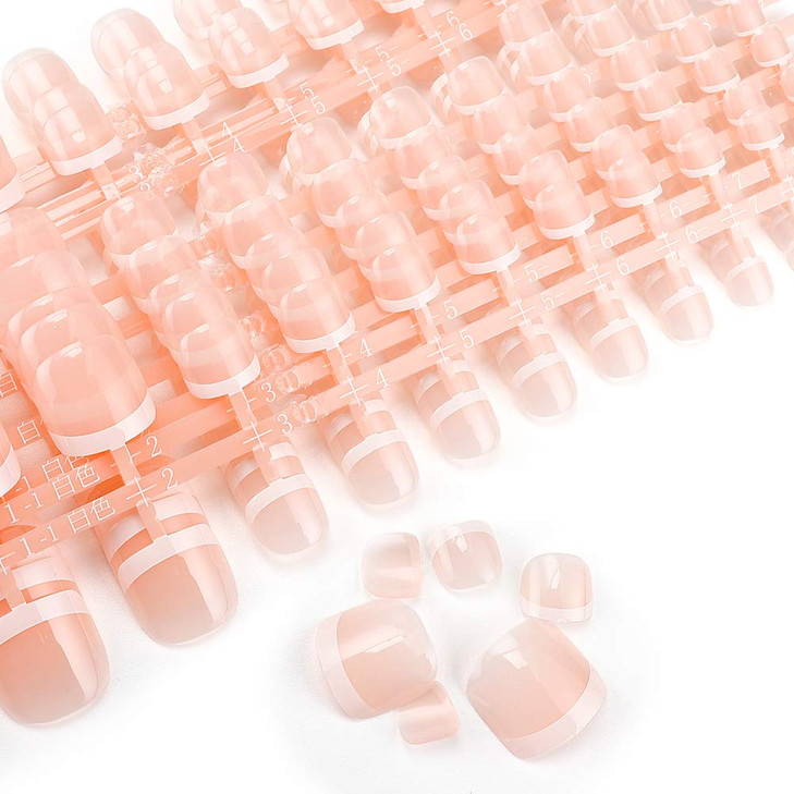 LIARTY 280pcs French Tip Toenails Short Square False Toe nails Glossy Press on Toe Nails 14 Different Size Full Cover Na