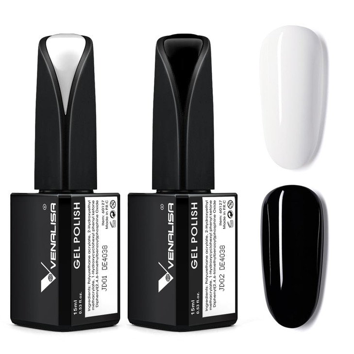 VENALISA 2Pcs 15ml Black White Gel Nail Polish Kit Nail Gel Polish Set Soak Off UV LED Nail Art Starter Manicure Salon D