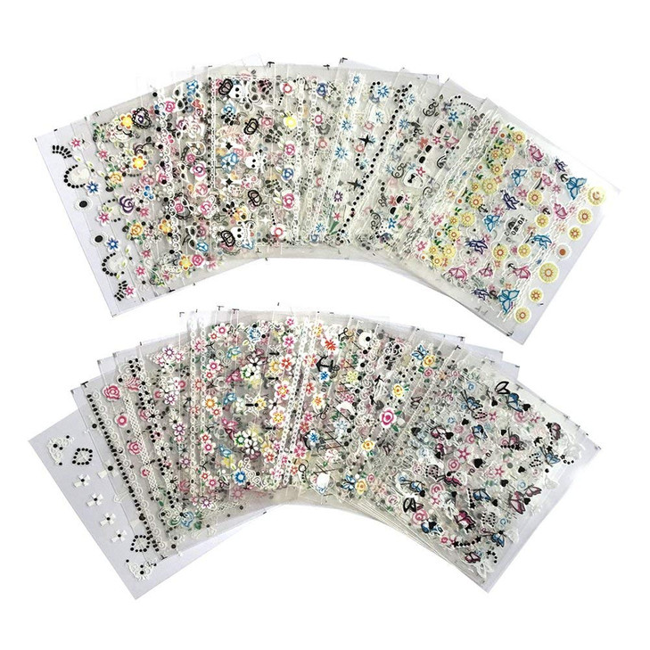 Valuu 50 Sheets Selfadhesive 3D Nail Stickers Black White Colorful Flower Nail Decals For Girl Children Kids Fingernails