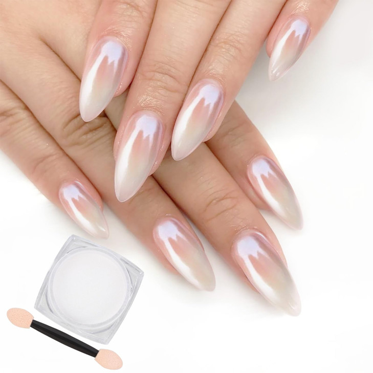 Artdone White Pearl Chrome Nail PowderIridescent Aurora Powder Metallic Mirror Effect Pigment Pearlescent Mermaid Pigmen