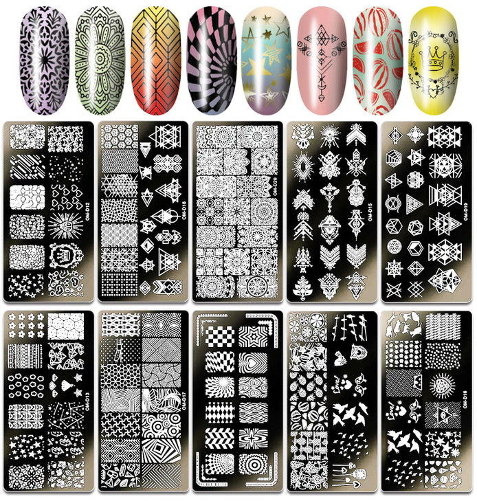 SILPECWEE 10pcs Nail Stamping Plates Nail Stamp Kit Geometry Designs Nail Art Stencil Nail Plate Template Nail Art Acces