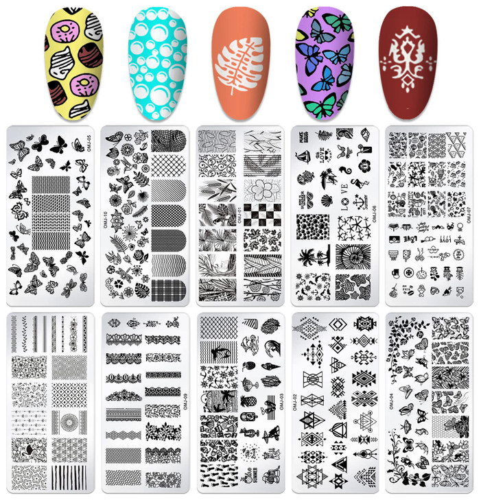 SILPECWEE 10Pcs Nail Stamping Plate Flower Butterfly Geometry Nail Stamps Nail Stencils Nail Plates Templates Stamping P