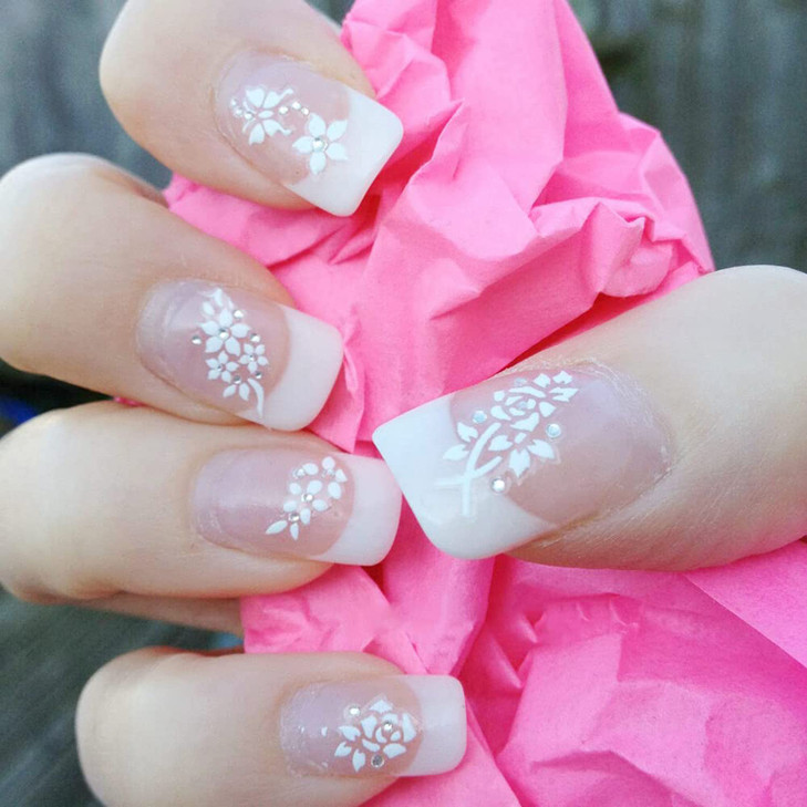 30 Sheets White Flowers Nail Art Stickers 3D Self Adhesive Nail Sticker Design Holographic Small Floral Nail Art Decals