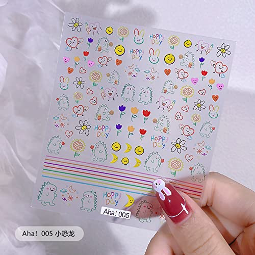 Dinosaur Nail Art Stickers Decals Cute Monster Nail Art Sticker Flower Loving Smile Decals 3D Self Adhesive DIY Design F