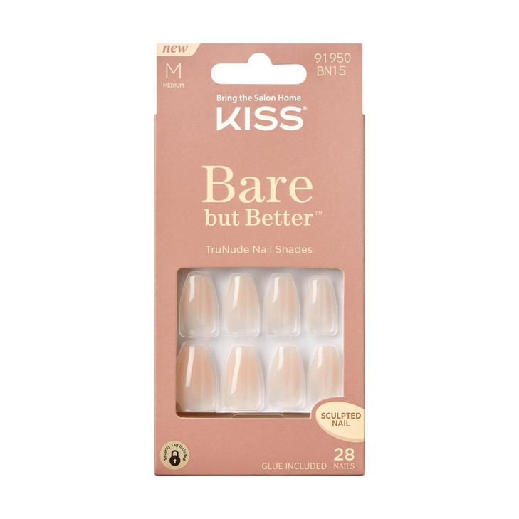 KISS Bare but Better, Press On Nails, Nail glue included, 'Nude Glow', Color, Long Size, Coffin Shape, Includes 28 Nails, 2g glue, 1 Manicure Stick, online at globaldelivered