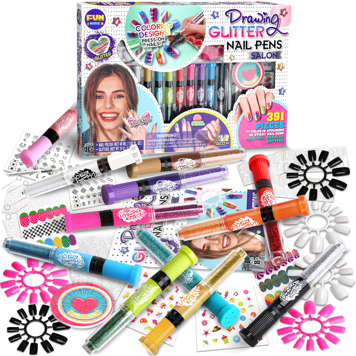 Kids Nail Kit for Girls Ages 712 FunKidz Ultimate 315Pcs Nail Polish Pens Combo Pack Size 1791Wx124L Glitter Temporary N