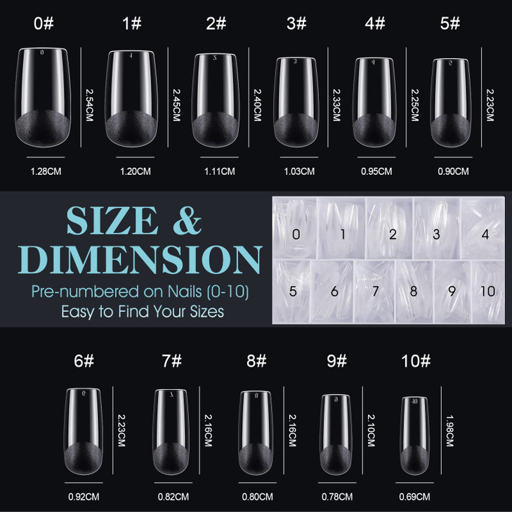 Gelike EC Soft Gel Full Cover Nail Tips Kit for Soak Off Nail Extensions 552 Pcs Clear Medium Square Gelly Tips PreBuff