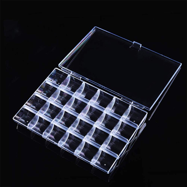 Kemaily 24 Slots Empty Clear Nail Art Decoration Storage Box Nail Glitter Rhinestone Crystal Accessories Container Stora