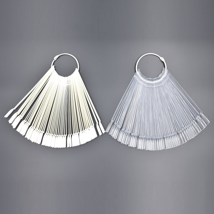 100 Tips White and Transparent Plastic Polish Board Nail Art Display Practice Sticks Wheel with Metal Split Ring Holder