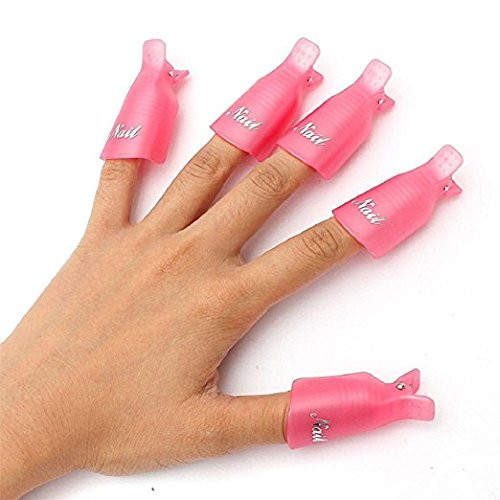 Onwon 10pc Professional Plastic Acrylic Nail Art Soak Off Cap Clip Uv Gel Polish Remover Wrap Cleaner Clip Cap Tool Pink