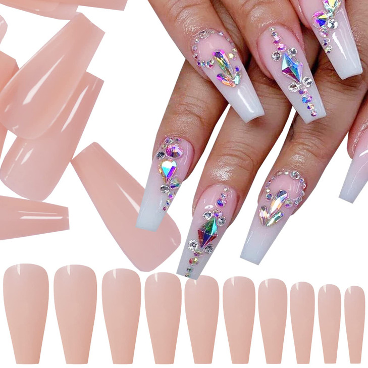 500pc Nude Pink Press on Coffin Nails Painted Acrylic Nail Art Tips Artificial Fingernails False Nails Full Cover Party
