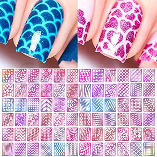 TailaiMei 144 Pieces 72 Designs Nail Vinyls Stencil Sticker Set for Nail Art Decal 24 Sheets Reusable DIY Hollow Nail Ar
