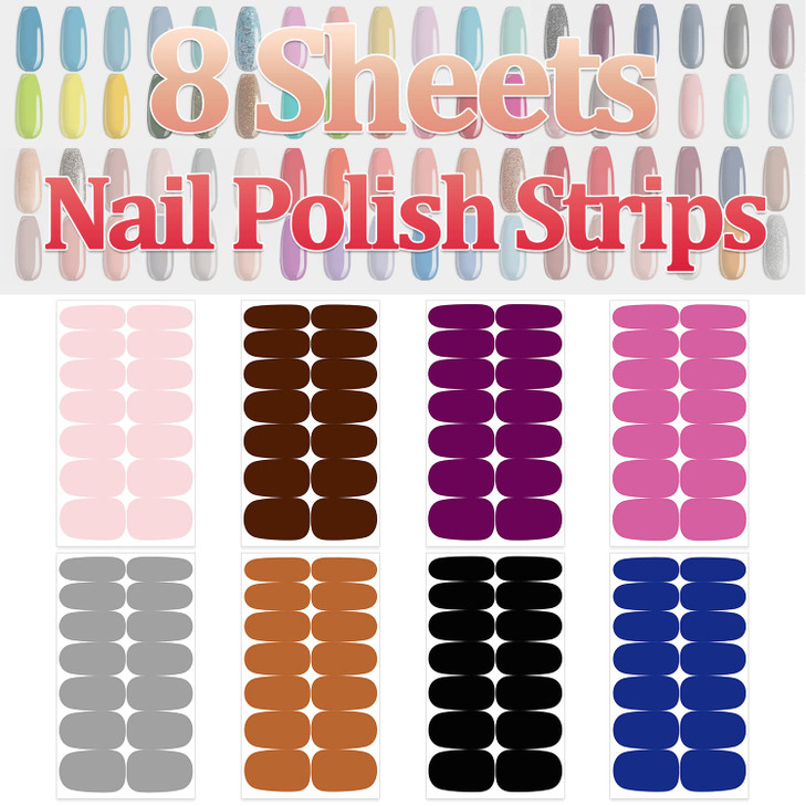 SILPECWEE 8 Sheets Nail Polish Strips Solid Color Nail Wraps Adhesive Nail Polish Stickers for Women Stick on Nails Gel