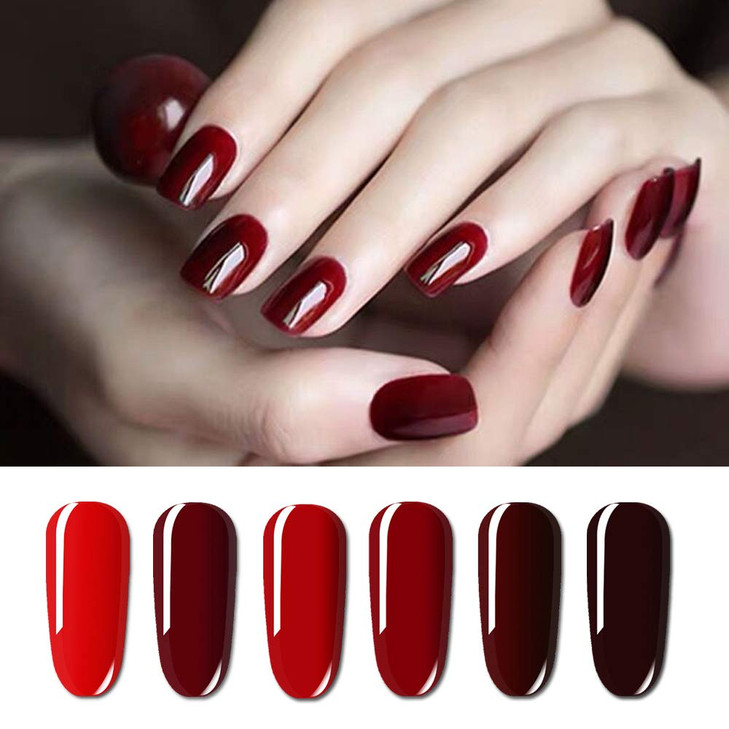 Vishine Red Colors Collection Gel Polish Set Pack of 6 Colors Shine Finish and Long Lasting Soak Off UV LED Gel 8mlPcs G