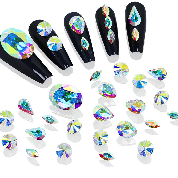 DONGZHOU 100pcs Mix Shape Crystal AB Nail Art Rhinestone Gems Point Back Fancy Stone Sew On Rhinestone Loose Crystal Sew