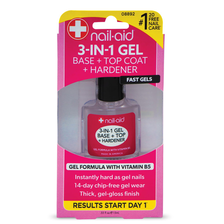 NAILAID 3in1 Gel Base Top Hardener Clear 055 Fluid Ounce