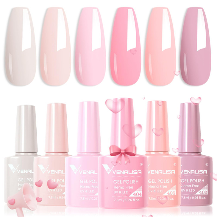 VENALISA HemaFree Pink Gel Nail Polish Set 6 Colors Popular Nude Pink Gel Polish Kit Soak Off LED Nail Lamp Light Pink G