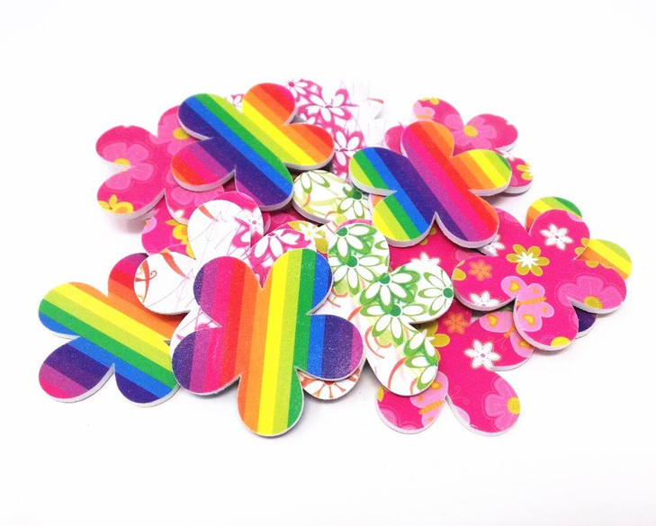 yueton 20pcs Flower Shape Colorful Printing Style Double Sided Nail Files Emery Board Cosmetic Manicure Pedicure Tool