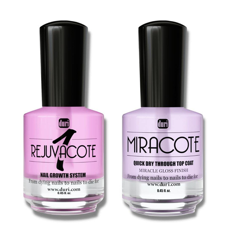 duri Rejuvacote 1 Original Maximum Strength Nail Growth System Base Top Coat and Miracote Quick Dry Top Coat Combo