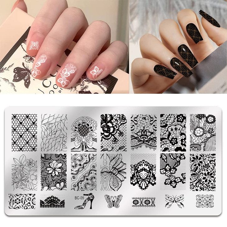 Biutee 5pcs Nail Stamping Plates 1 Stamper 1 Scraper Lace Flower Animal Pattern Nail Art Stamp Stamping Template Image P