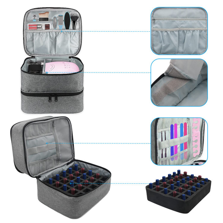 DrPedi Nail Polish Organizer Case Nail Supply Storage 30 Bottles 15ml 05 floz Double Layer Design Nail Polish Holder Org