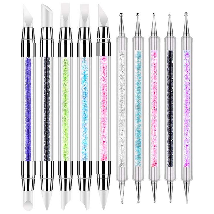 10pcs Nail Art Gel Carving Pen Nail Dotting Tool Silicone Nail Brushe Set Nail Tools Pottery Clay Sculpting ToolsAcrylic