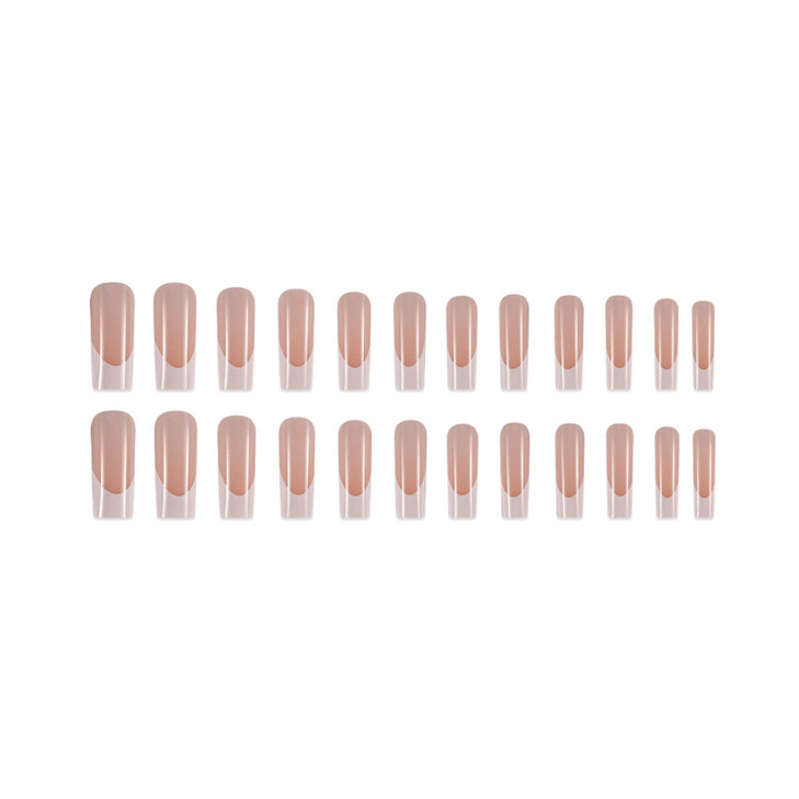 DANMANR Long Press on Nails Square French Fake Nails Full Cover Nude Acrylic False Nails for Women and Girls 24PCS Frenc