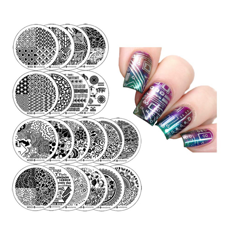 Winstonia Nail Art Stamping Plates 20 Pcs Bundle Set Manicure Stencils Easy Stamps Disc 3rd Generation