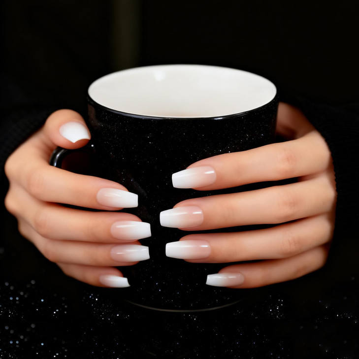 CoolNail Pink Nude White Ombre French Ballerina Coffin False Nails Gradient Natural Manicure Press on Fake Nails Tips Da