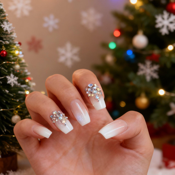 Coolnail 3D Bling Glitter Pink Nude Peachy French Ballerina Coffin False Fake Nails Gradeint Natrual Press on Daily Offi