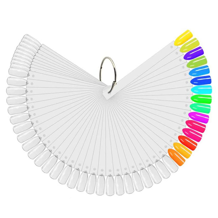 JASSINS 100 Pcs Clear Fanshaped False Nail Swatch Sticks Nail Polish Practice Display Art Tips Nail Sample Sticks With M