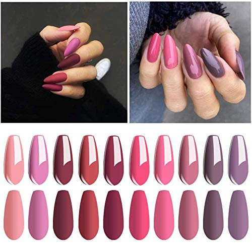 Vishine 12PCS Gel polish Professional UV LED Soak Off Pink Rose Varnish Color Gel Nail Polish with Base Top Coat Manicur