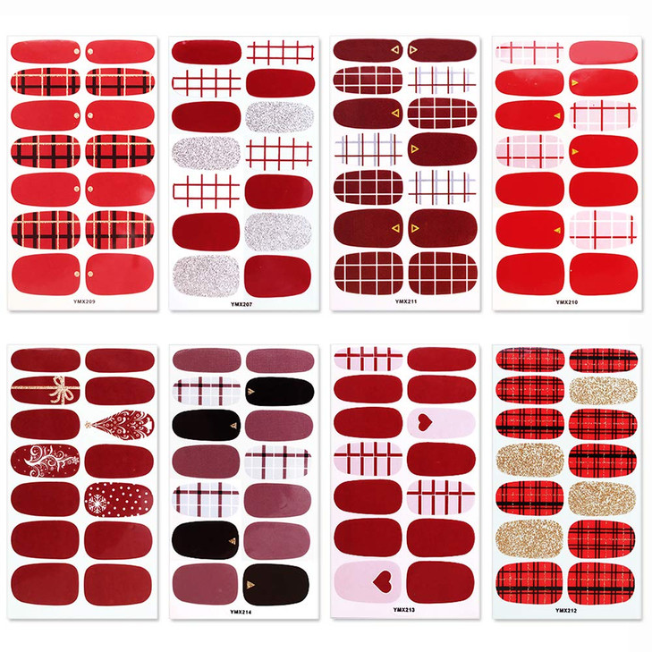 SILPECWEE 8 Sheets Red Nail Polish Strips for Women Sticker Nail Polish Nail Stickers Full Nail Wraps Self Adhesive Nail
