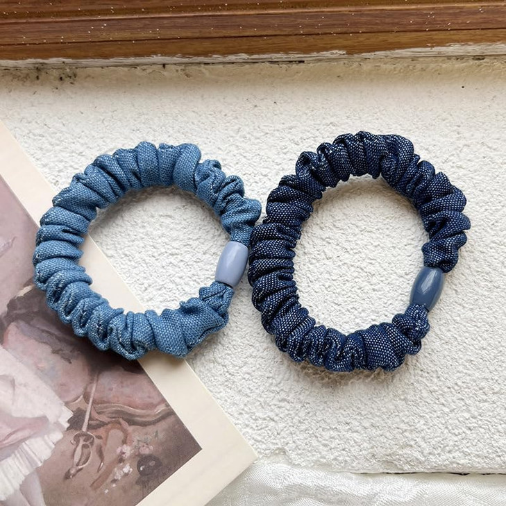 Blue Jean Hair Scrunchies Blue Denim Hair Ring Tie Denim Hair Scrunchies Tie BW23 (3 Pcs-Set)