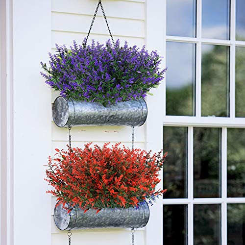 ArtBloom 8 Bundles Outdoor Artificial Lavender Fake Flowers UV Resistant Shrubs Faux Plastic Greenery for Indoor Outside
