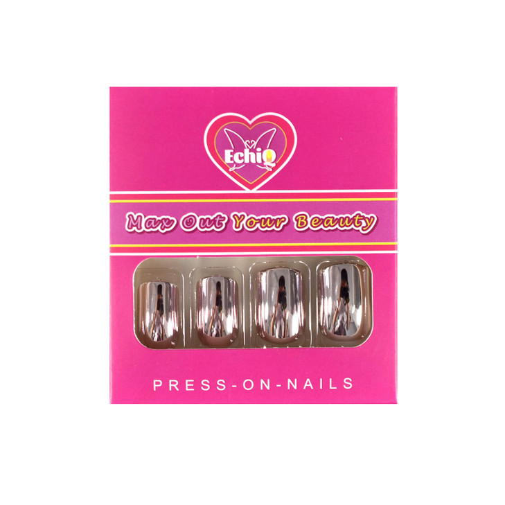 Pink Metallic Fake Nails Short Full Cover Mirror Salon False Nail Art Tips for Women Decoration