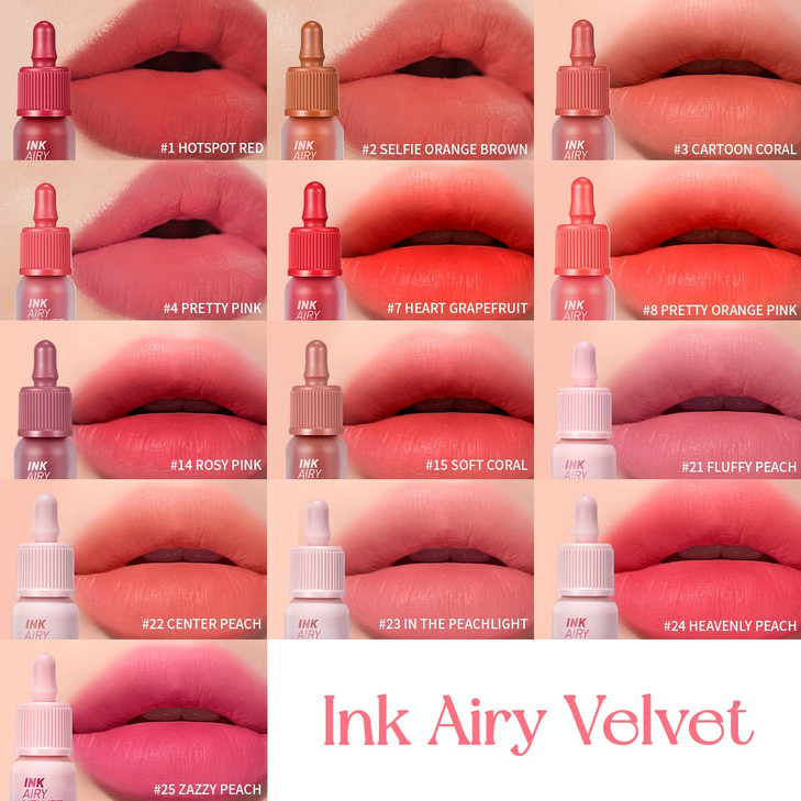 Peripera Ink Airy Velvet Lip Tint | High-Pigmentation, Lightweight, Soft, Moisturizing, Not Animal Tested (021 FLUFFY PEACH) online at globaldelivered