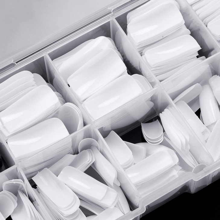Full Cover Acrylic False Nail Tips 500PCS Fake Nail Shape Artificial False Nails Tips 10 Sizes with Case for Nail Art Sa