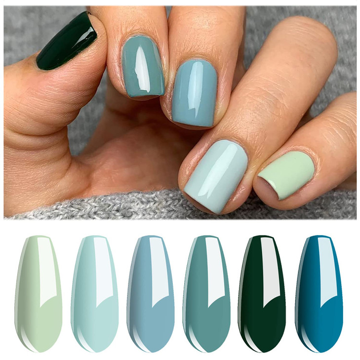Vishine Gel Nail Polish Teal Blue Olive Green Soak Off Gift Set UV LED Art Varnish Colors UV Light LED Lamp Base Top Coa