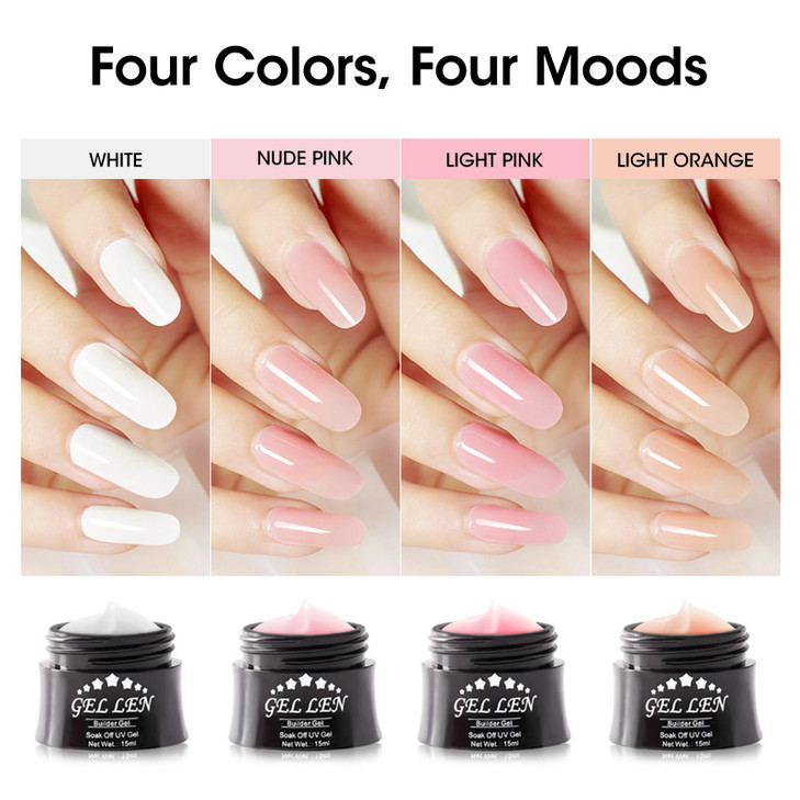 GELLEN Builder Gel Kit Nail Extension Gel Nude Pinks White Light Orange Builder Nail Gel Kit 4 Colors Hard Nail Gel Buil