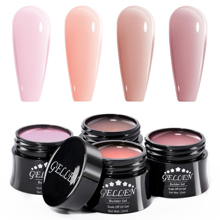 Gellen Builder Gel Nail Extension UV Nail Gel Set Acrylic Nail Gel Kit Easy DIY Home Gel Manicure Pink Nudes Peach 4 Col
