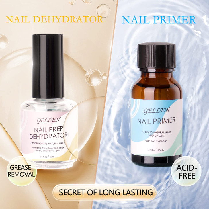 Gellen Nail Dehydrator and Nail Primer LongLasting Air Dry Acid Free for Acrylic Powder and Gel Nail Polish Superior Pro